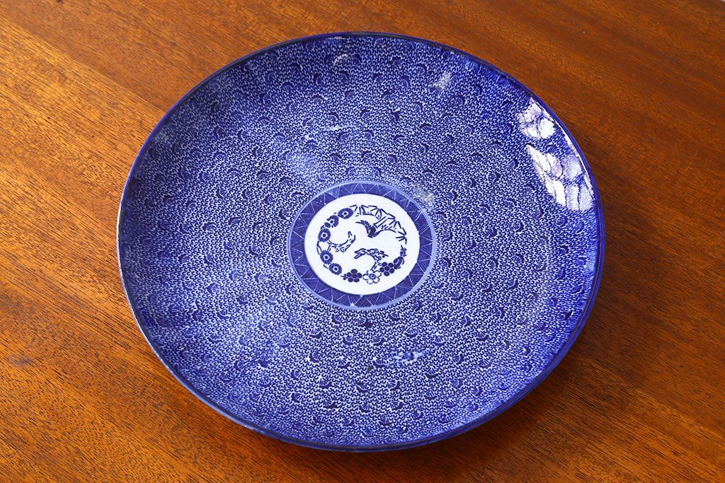 アンティーク雑貨　明治期　微塵唐草　一尺一寸　アンティーク印判皿(和食器)