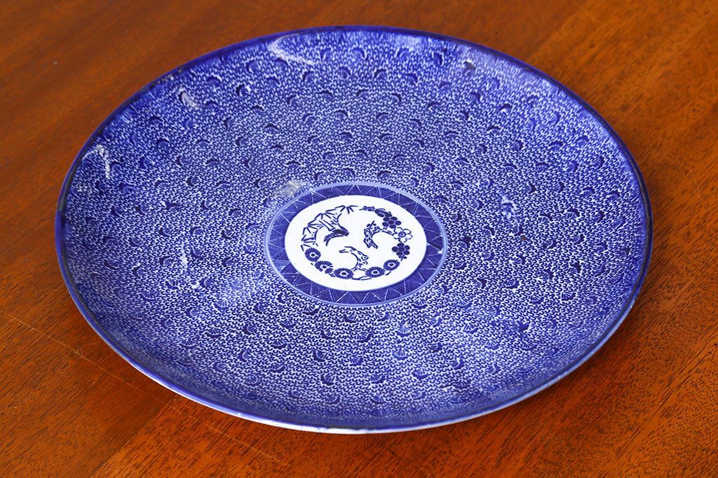 アンティーク雑貨　明治期　微塵唐草　一尺一寸　アンティーク印判皿(和食器)