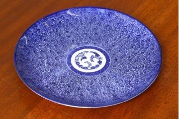 アンティーク雑貨　明治期　微塵唐草　一尺一寸　アンティーク印判皿(和食器)