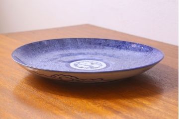 アンティーク雑貨　明治期　微塵唐草　一尺一寸　アンティーク印判皿(和食器)