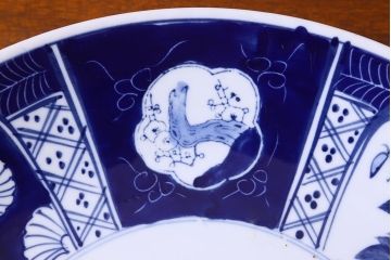 アンティーク雑貨　明治大正期　牡丹・山水図　一尺二寸大皿(和食器)