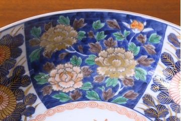 幕末明治期　伊万里焼　牡丹の図　色絵深鉢(深皿、二重高台)