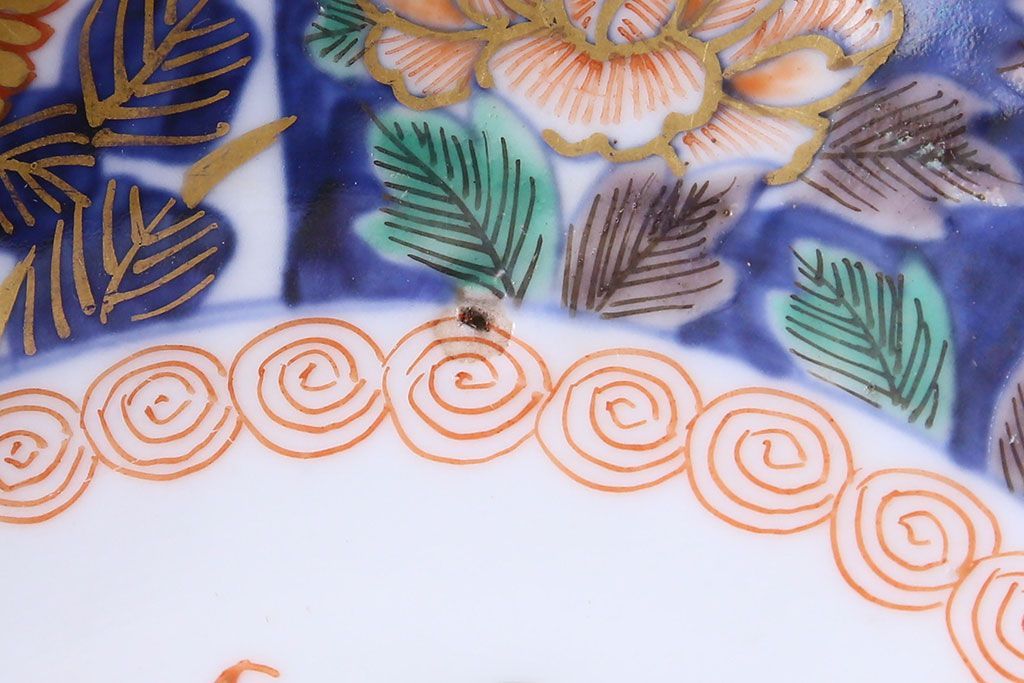 アンティーク雑貨　幕末明治期　伊万里焼　牡丹の図　色絵深鉢(深皿、二重高台)(1)