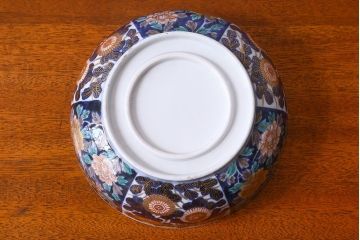 アンティーク雑貨　幕末明治期　伊万里焼　牡丹の図　色絵深鉢(深皿、二重高台)(1)