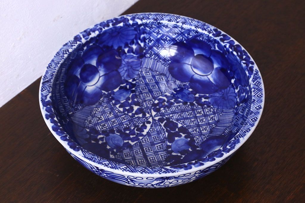 アンティーク雑貨　明治期　伊万里　べろ藍深鉢(深皿)