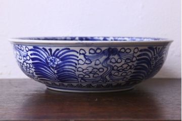 アンティーク雑貨　明治期　伊万里　べろ藍深鉢(深皿)