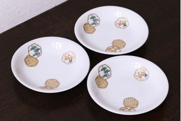 オールドノリタケ(日陶)　昭和8年　松竹梅の絵図　プレート(小皿、洋食器)3枚セット