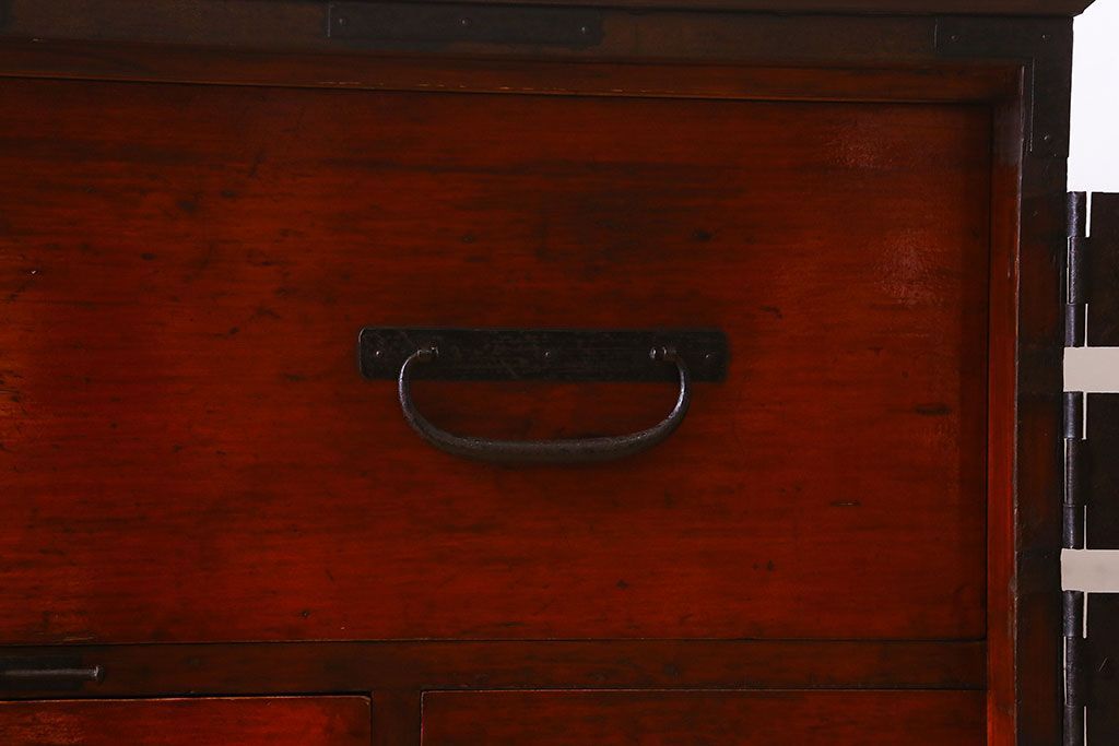 アンティーク家具　和製アンティーク　ヒノキ材天板　観音開き　和モダンな雰囲気が漂う脚付き箪笥ローチェスト(引き出し、テレビボード)(2)