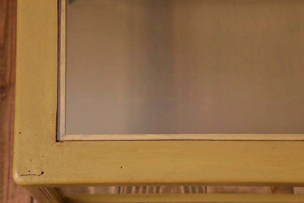 ペイント家具 大正〜昭和期 横長 シンプルなデザインが魅力的なガラスケース(ショーケース、飾り棚、陳列棚)