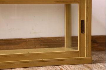 ペイント家具 大正〜昭和期 横長 シンプルなデザインが魅力的なガラスケース(ショーケース、飾り棚、陳列棚)