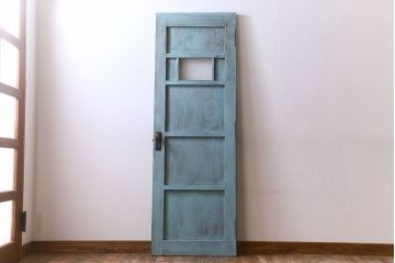 ペイント家具　昭和期　モールガラス入り　シャビーな雰囲気漂う木製ドア(扉)