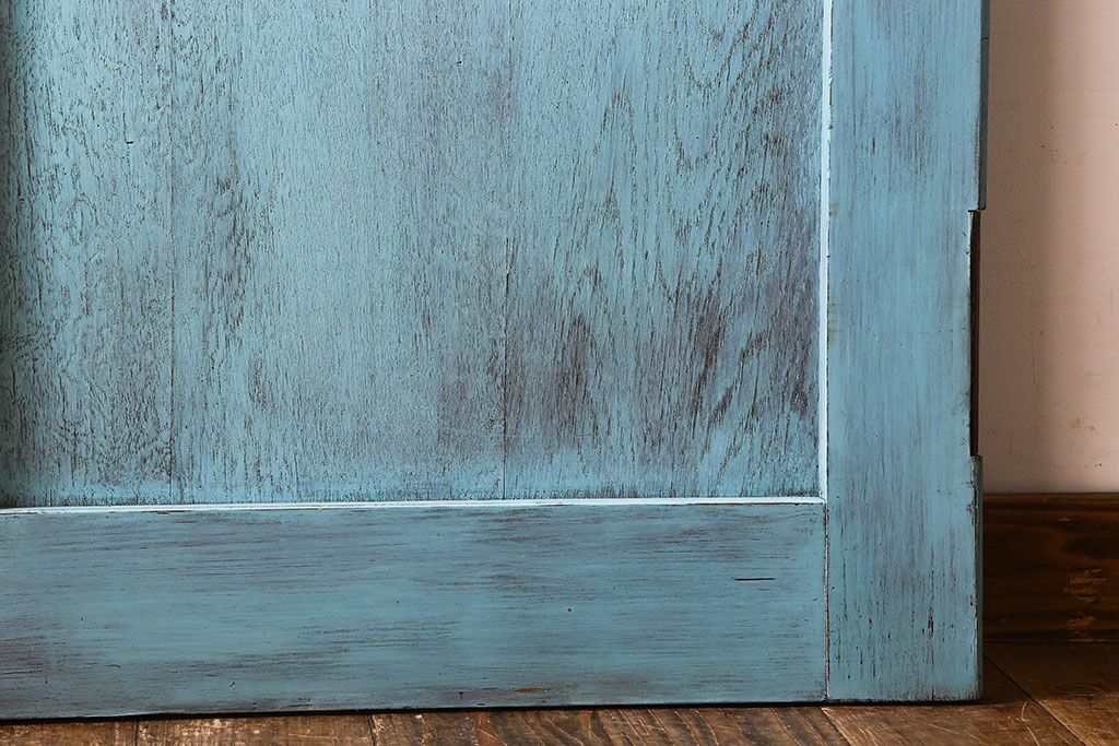 ペイント家具　昭和期　モールガラス入り　シャビーな雰囲気漂う木製ドア(扉)