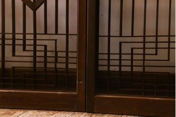 和製アンティーク　クリアガラス　組子のデザインが目を引く　大正昭和期の書院戸(明り取り、明かり取り、組子)4枚セット
