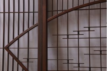 和製アンティーク　クリアガラス　組子のデザインが目を引く　大正昭和期の書院戸(明り取り、明かり取り、組子)4枚セット