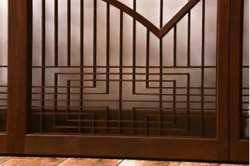 和製アンティーク　クリアガラス　組子のデザインが目を引く　大正昭和期の書院戸(明り取り、明かり取り、組子)4枚セット