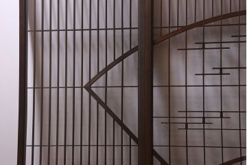 和製アンティーク　クリアガラス　組子のデザインが目を引く　大正昭和期の書院戸(明り取り、明かり取り、組子)4枚セット