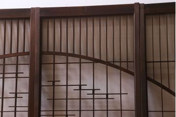 和製アンティーク　クリアガラス　組子のデザインが目を引く　大正昭和期の書院戸(明り取り、明かり取り、組子)4枚セット