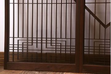 和製アンティーク　クリアガラス　組子のデザインが目を引く　大正昭和期の書院戸(明り取り、明かり取り、組子)4枚セット