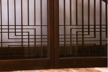 和製アンティーク　クリアガラス　組子のデザインが目を引く　大正昭和期の書院戸(明り取り、明かり取り、組子)4枚セット