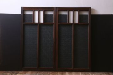 大正〜昭和期　結霜ガラス・色ガラス入り!モダンな雰囲気が魅力的なガラス戸(引き戸、窓)