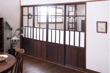 和製アンティーク　和モダンなガラス戸(引き戸、格子戸)4枚セット