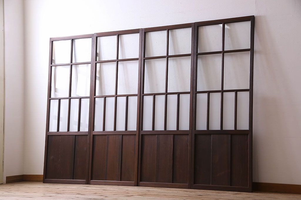 和製アンティーク　和モダンなガラス戸(引き戸、格子戸)4枚セット