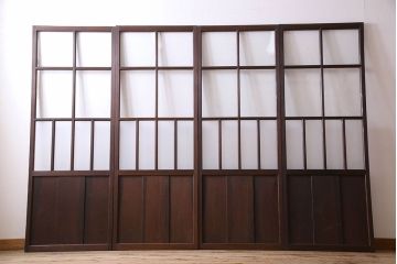 和製アンティーク　和モダンなガラス戸(引き戸、格子戸)4枚セット