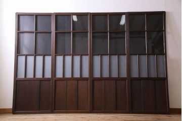 和製アンティーク　和モダンなガラス戸(引き戸、格子戸)4枚セット