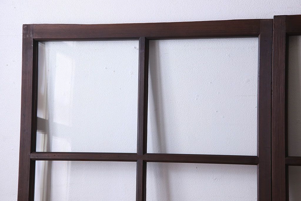 和製アンティーク　和モダンなガラス戸(引き戸、格子戸)4枚セット