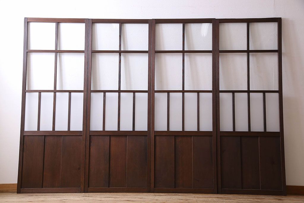 和製アンティーク　和モダンなガラス戸(引き戸、格子戸)4枚セット