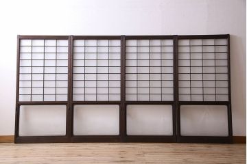 和製アンティーク　格子のデザインが素敵なデザインのガラス戸(ガラス帯戸、窓、引き戸)4枚セット