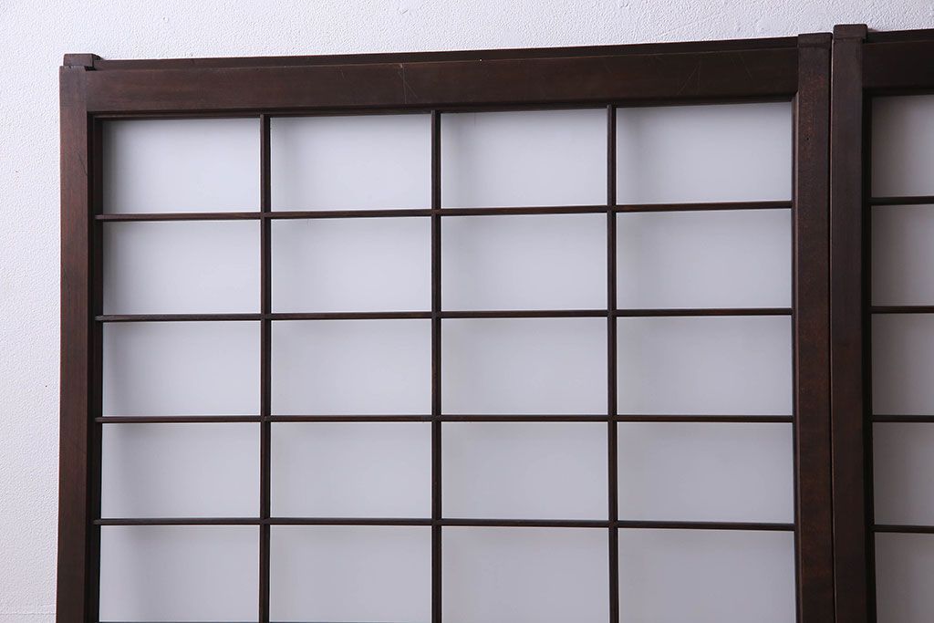 和製アンティーク　格子のデザインが素敵なデザインのガラス戸(ガラス帯戸、窓、引き戸)4枚セット