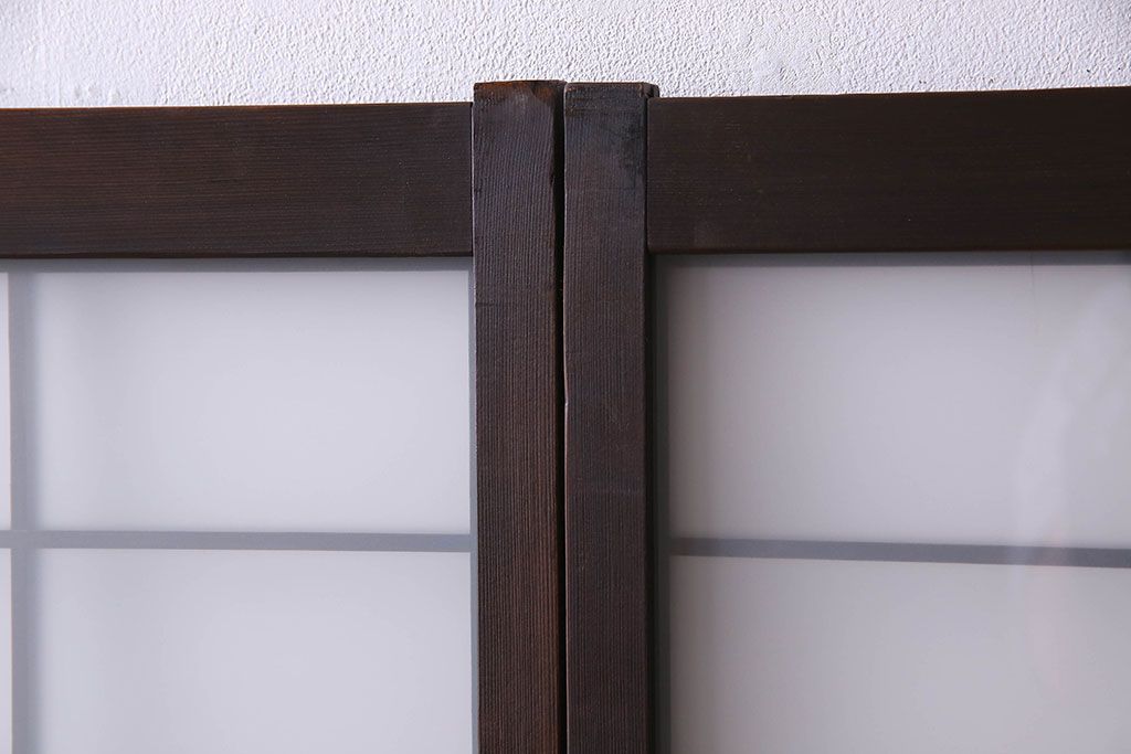 和製アンティーク　格子のデザインが素敵なデザインのガラス戸(ガラス帯戸、窓、引き戸)4枚セット