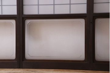 和製アンティーク　格子のデザインが素敵なデザインのガラス戸(ガラス帯戸、窓、引き戸)4枚セット