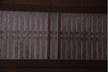 和製アンティーク　ダイヤガラス入り格子帯戸(ガラス帯戸、引き戸、ガラス戸)3枚セット