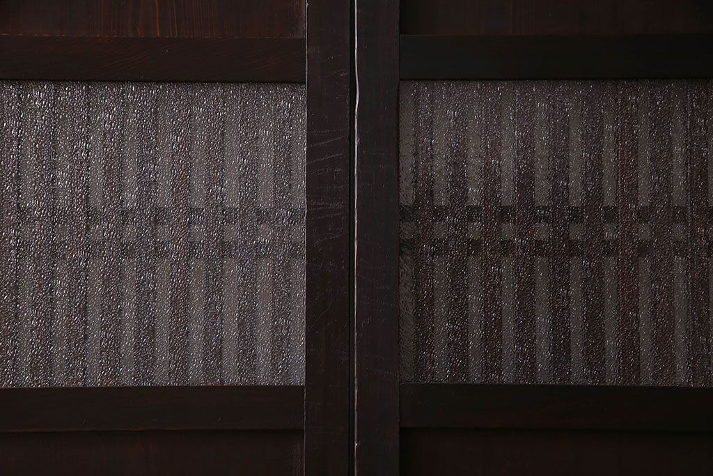 和製アンティーク　ダイヤガラス入り格子帯戸(ガラス帯戸、引き戸、ガラス戸)3枚セット