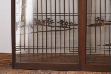 和製アンティーク　富士の図柄が魅力的な書院戸4枚セット(格子戸、ガラス戸、窓)