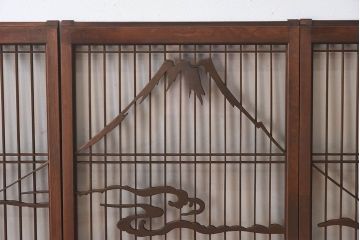 和製アンティーク　富士の図柄が魅力的な書院戸4枚セット(格子戸、ガラス戸、窓)