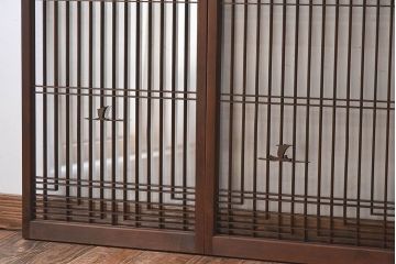 和製アンティーク　富士の図柄が魅力的な書院戸4枚セット(格子戸、ガラス戸、窓)