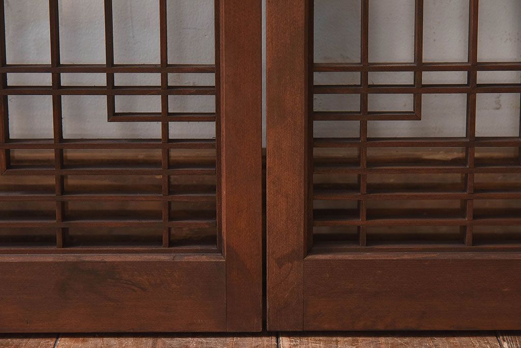 和製アンティーク　富士の図柄が魅力的な書院戸4枚セット(格子戸、ガラス戸、窓)
