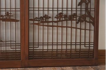 和製アンティーク　富士の図柄が魅力的な書院戸4枚セット(格子戸、ガラス戸、窓)