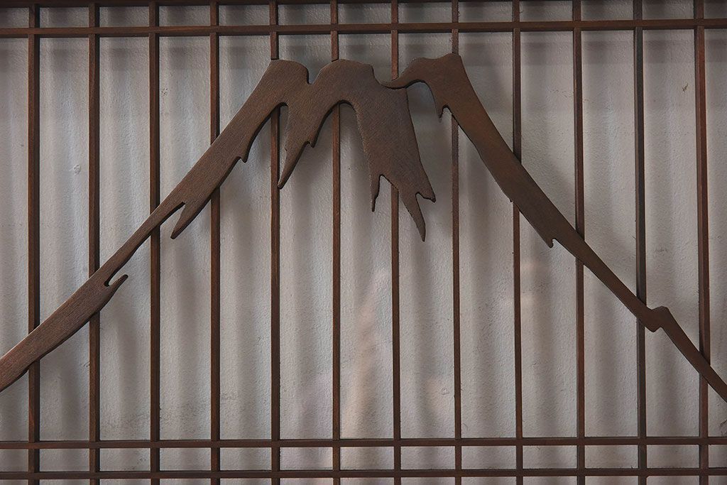 和製アンティーク　富士の図柄が魅力的な書院戸4枚セット(格子戸、ガラス戸、窓)