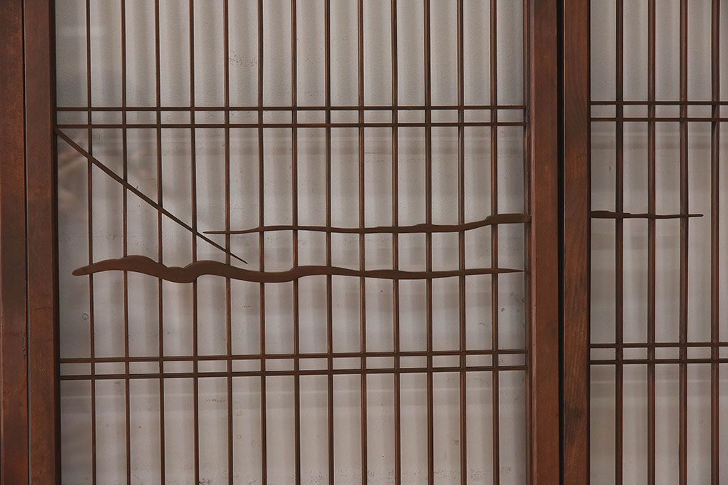 和製アンティーク　富士の図柄が魅力的な書院戸4枚セット(格子戸、ガラス戸、窓)