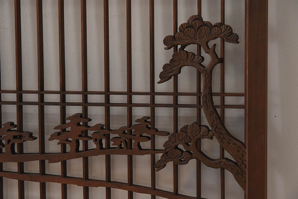 和製アンティーク　富士の図柄が魅力的な書院戸4枚セット(格子戸、ガラス戸、窓)