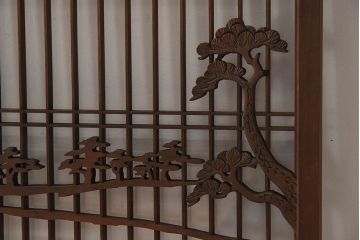 和製アンティーク　富士の図柄が魅力的な書院戸4枚セット(格子戸、ガラス戸、窓)