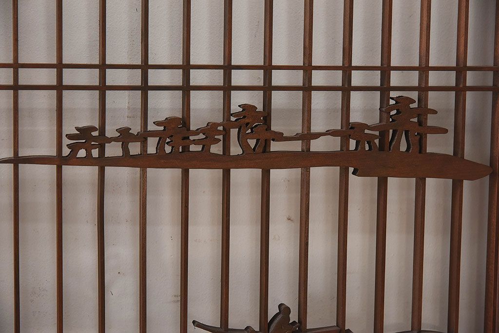 和製アンティーク　富士の図柄が魅力的な書院戸4枚セット(格子戸、ガラス戸、窓)