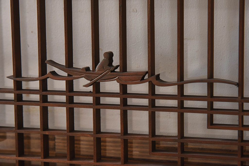 和製アンティーク　富士の図柄が魅力的な書院戸4枚セット(格子戸、ガラス戸、窓)