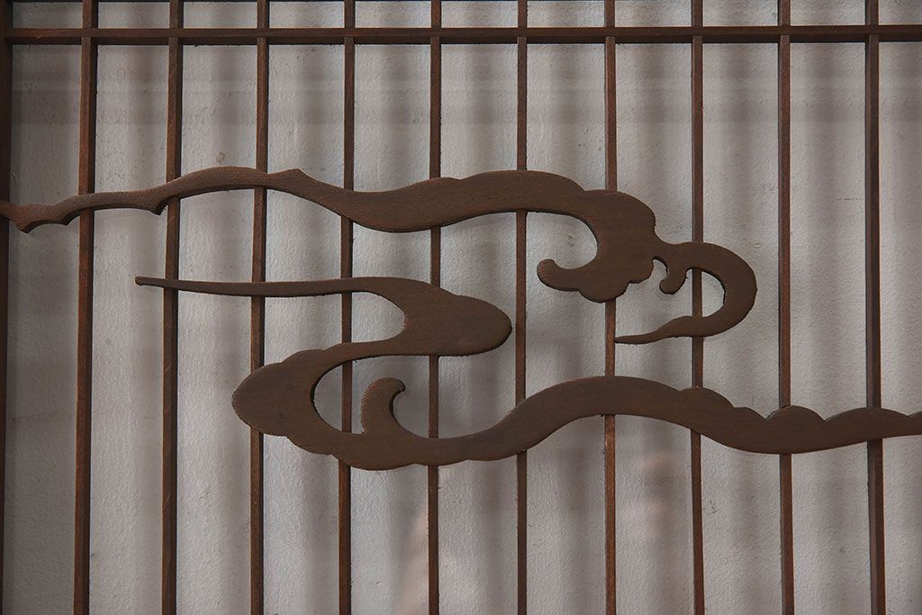 和製アンティーク　富士の図柄が魅力的な書院戸4枚セット(格子戸、ガラス戸、窓)