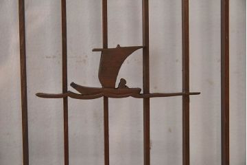 和製アンティーク　富士の図柄が魅力的な書院戸4枚セット(格子戸、ガラス戸、窓)