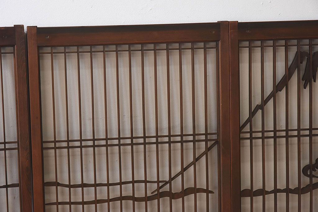 和製アンティーク　富士の図柄が魅力的な書院戸4枚セット(格子戸、ガラス戸、窓)